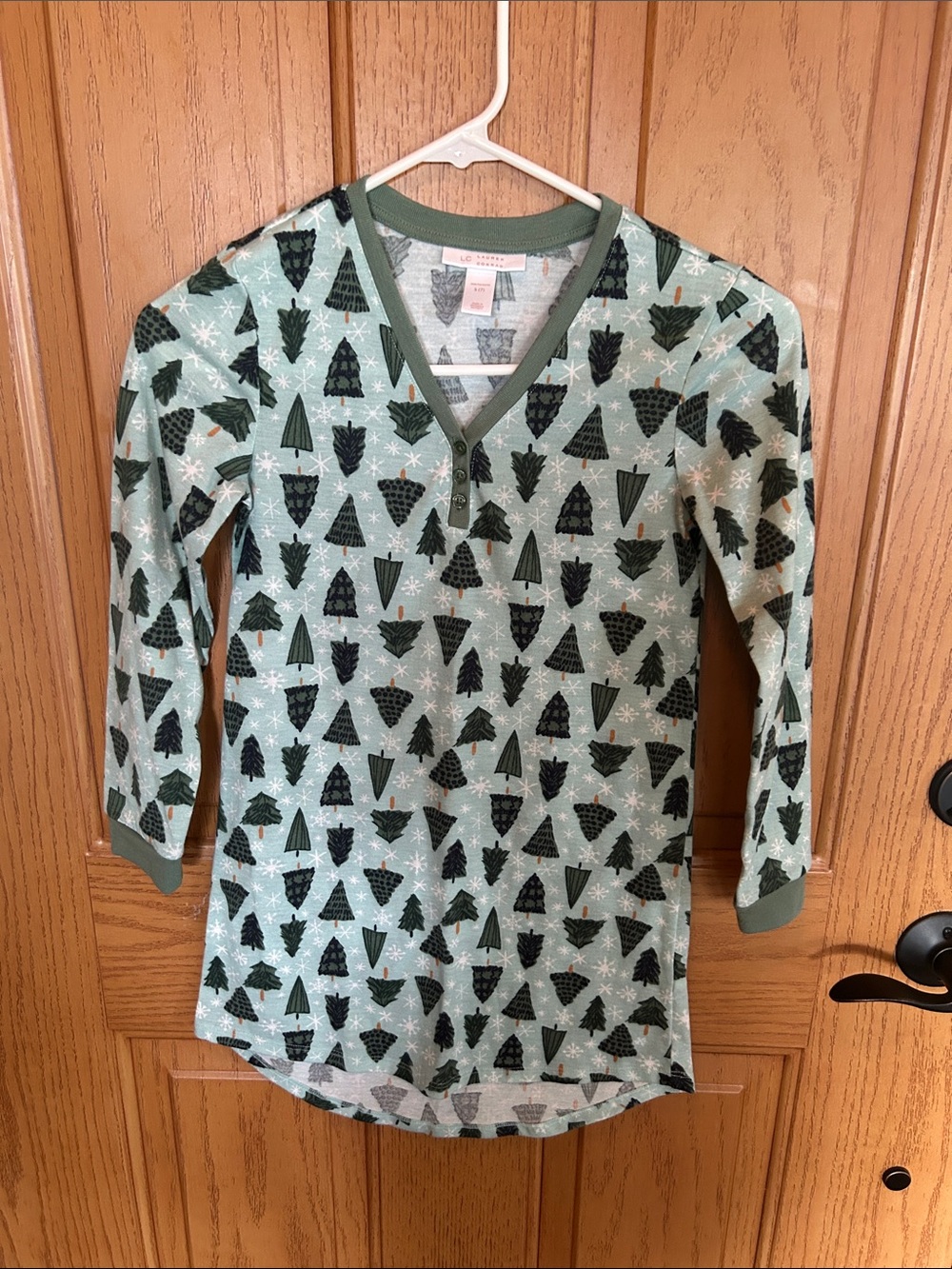 LC Lauren Conrad Mint Green Tree-Print Long Sleeve Nightshirt